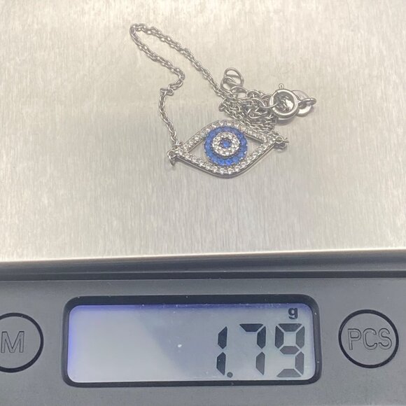 Sterling Silver Evil Eye Bracelet 925 Blue CZ Adjustable 7-8" Protection Dainty - Picture 4 of 10